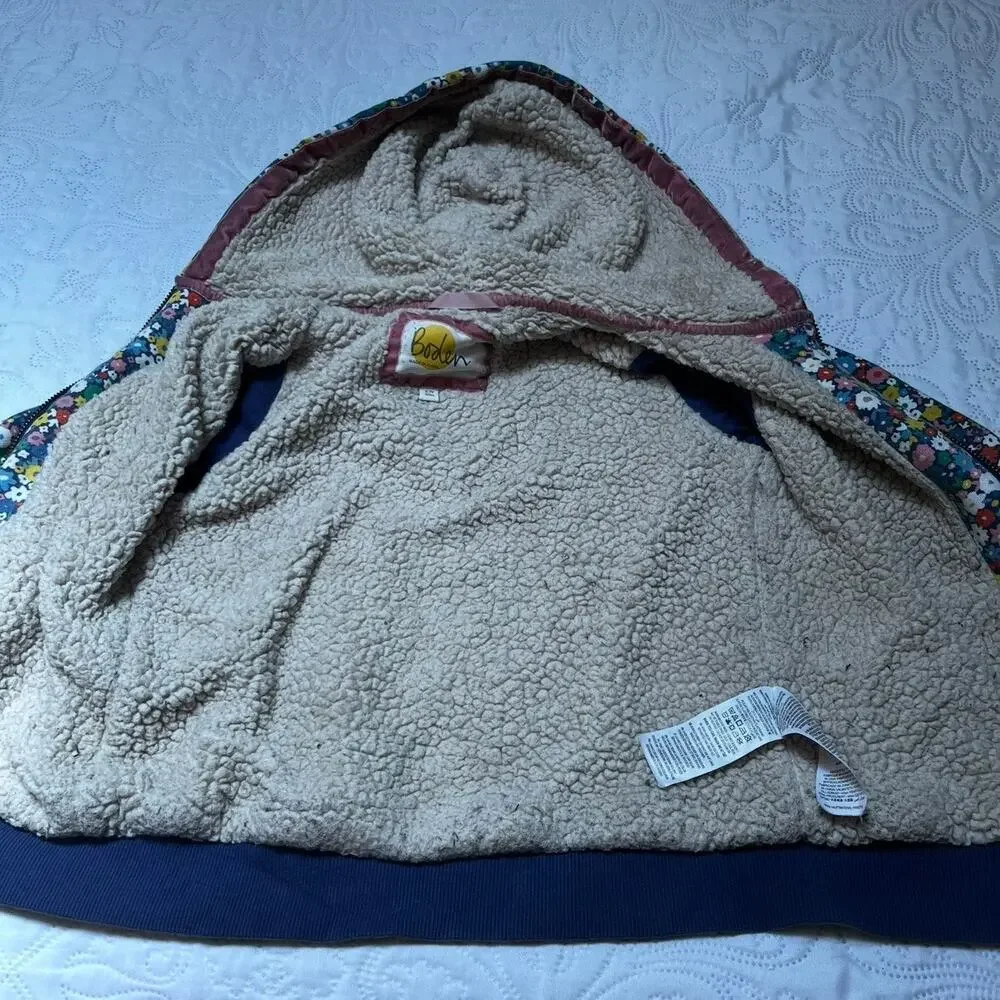 Mini Boden Floral Sherpa Lined Hoodie Sweatshirt Size 6/7